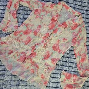 FP Movement by Free People Floral Blouse in Pink and Cream